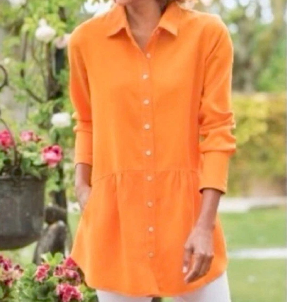 Soft Surroundings Pumpkin Easy Tencil Peplum Tunic Button Up Women's 3X